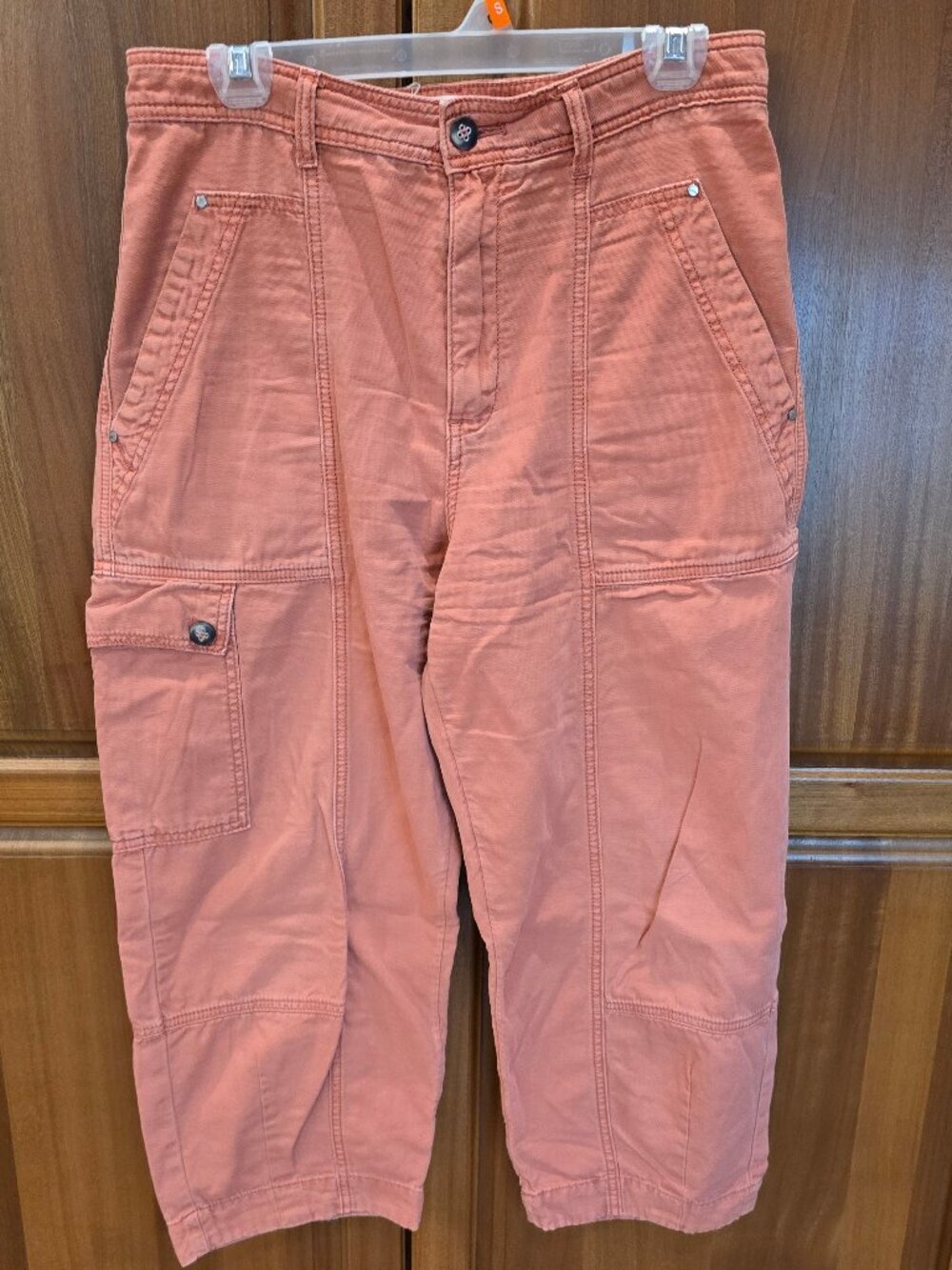 ANTHROPOLOGIE coral pink wide leg cargo denim size 10